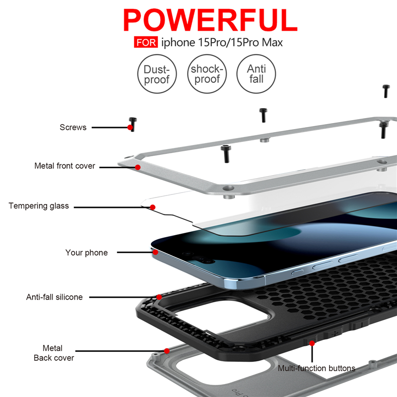 Wasserdichte Metall-Handyhülle für iPhone 15 Plus 14 13 12 11 Pro Max XR XS Samsung Galaxy S22 S23. Sportliche, vollständig schützende Aluminiumlegierungsschale, die kabelloses Laden unterstützt