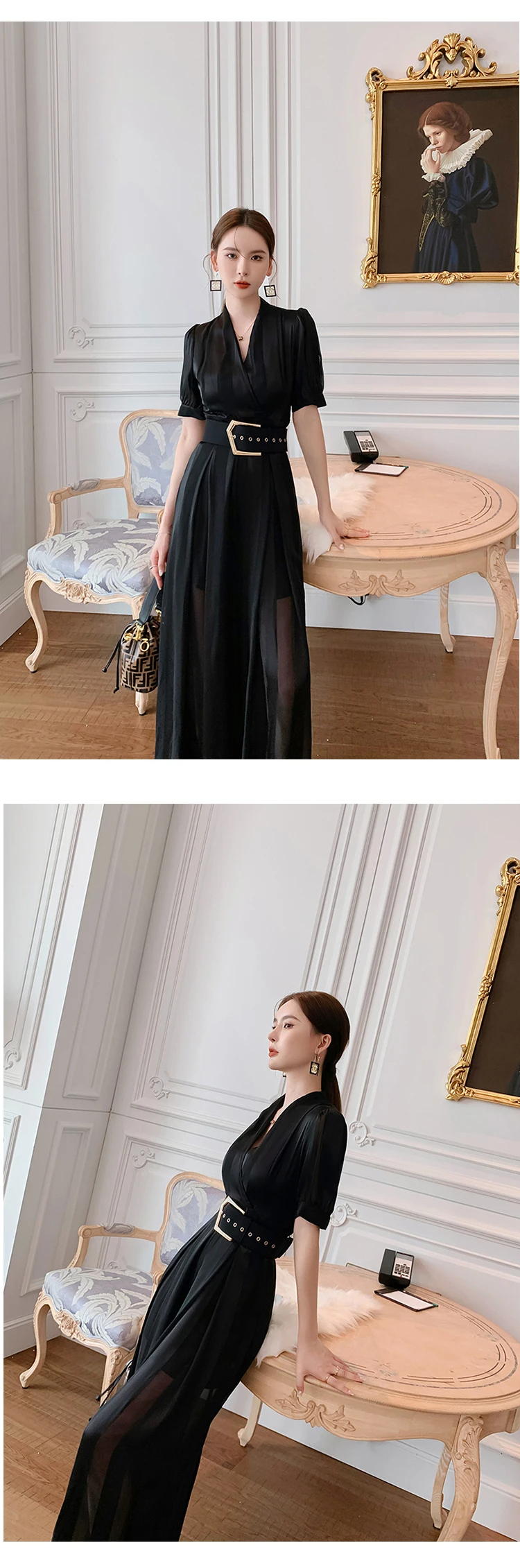 Basic Casual Dresses Summer Women Jumpsuit Elegant Noble Professional Fashion Striped V-neck Adjustable Waist Long Wide Leg Rompers Office Street 2024