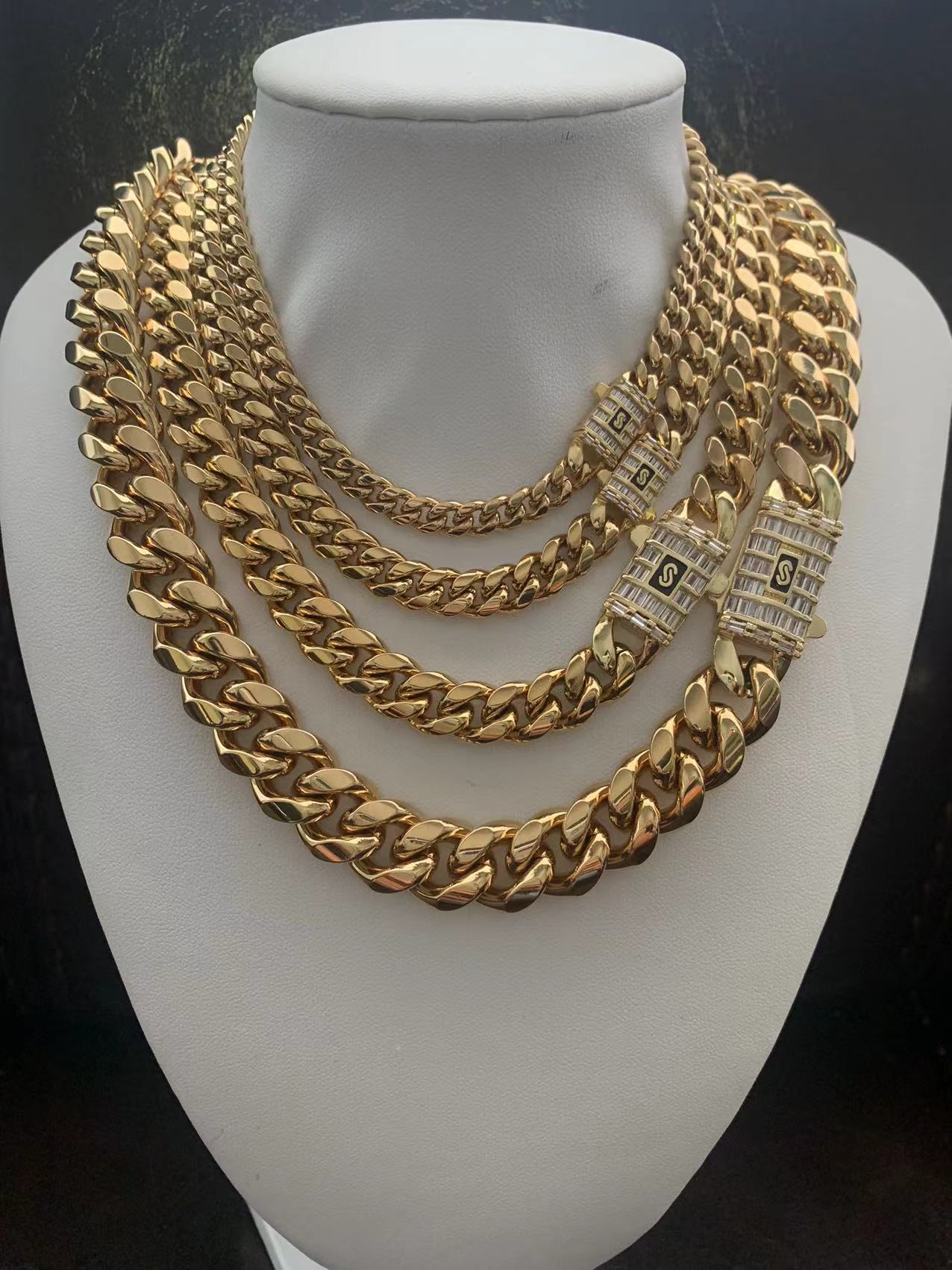 Fashion Jewelry Designer Chains 6mm-14mm Hip Hop Stainless Steel Miami Cuban Link Chain Necklace 18k Real Gold Plated t Zircon Clasp Mens Necklace Jewelry