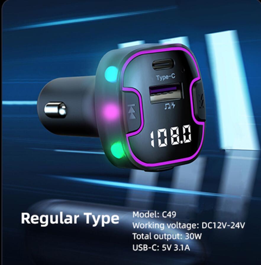 Bluetooth 5.3 FM Transmitter Car Kit Handfree Row Back Dual USB Car Charger 3.1a Support U Disk MP3 Music Music Player CS6 CS8 C49