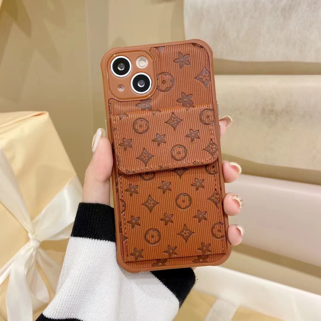 Wallet Phone Case Designer iPhone Case for iPhone 15 Pro Max Cases 14 Pro Max 13 12 14plus 11 15pro 15plus X Xs Xr Fashion Credit Card Holder Slot 3D Embossing Mobile Cover