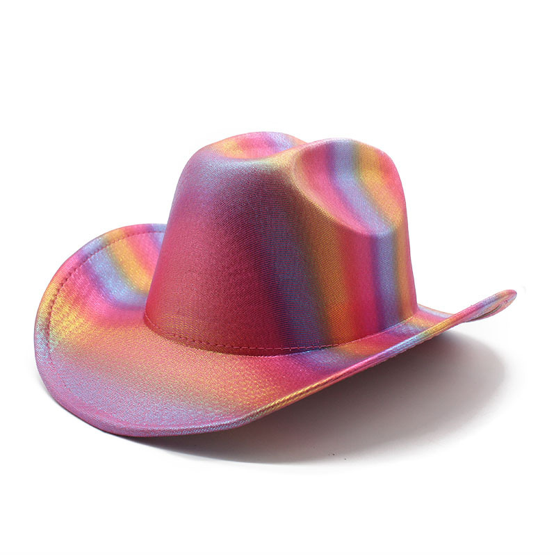 Färgglad lutning rand glänsande fedora hattar män kvinnor fedoras mäns cowboy cap kvinnor jazz mössor europeisk amerikansk paljettfest hatt