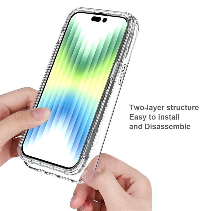 Transparent 360 Fullkroppstelefonfodral för iPhone 15 14 13 12 11 Pro Max Plus Gradient Color Hard PC Bumper Soft TPU Back Clear Cellphone Fall