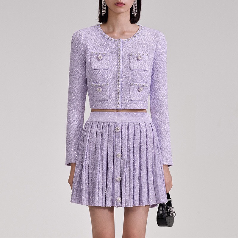 Womens self-portrait Autumn Short Knit Jacket Skirt Fashion-Suit