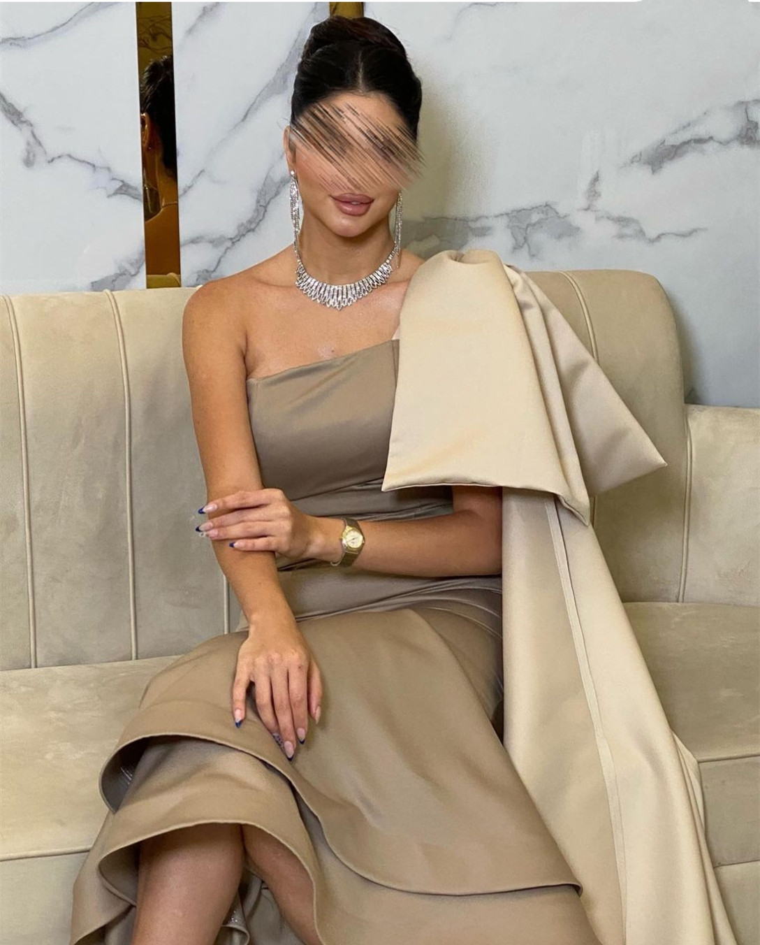 Elegante One-Shoulder-Satin-Champagner-Abendkleider, Meerjungfrau-Rüschen-Abschlussballkleider, knöchellang, Reißverschluss hinten, formelle Partykleider für Frauen