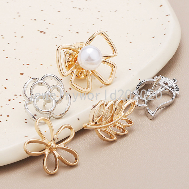 Mini Brooch Pins Butterfly Flower Pearl Neckline Brooches Shirt Collar Lapel Pin Buckle Fixed Invisible Brooch Accessories