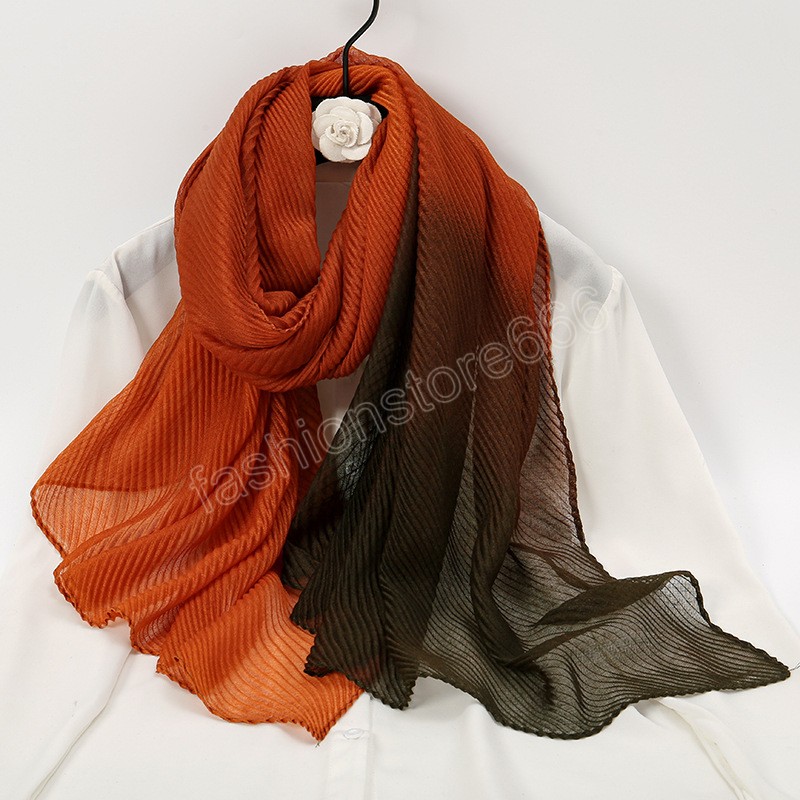 Fashion Color Blocked Wrinkle Viscose Scarf Women Ombre Gradient Shawls Lady Pleated Hijabs and Wraps Bufandas Muslim 160*75Cm