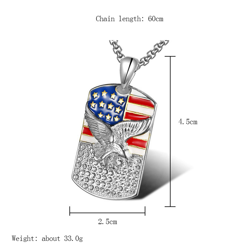 Trendiga nationella amerikanska flagga Militärkort Armé USA Dog Tag Eagle Pendant Halsband Hip Hop Mens Womens Punk Crystal Diamond Jewelry