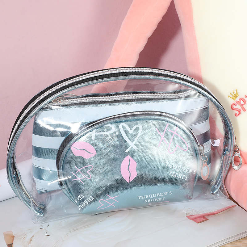 PVC -rutnät Kosmetiska förvaringspåsar 3 stycken Ställ in stor kapacitet Clear Mode Shell Women Dragkedjan Pouch för resande hudvård Makeup Lipstick Eye Shadow Phone Wash Bag Fall