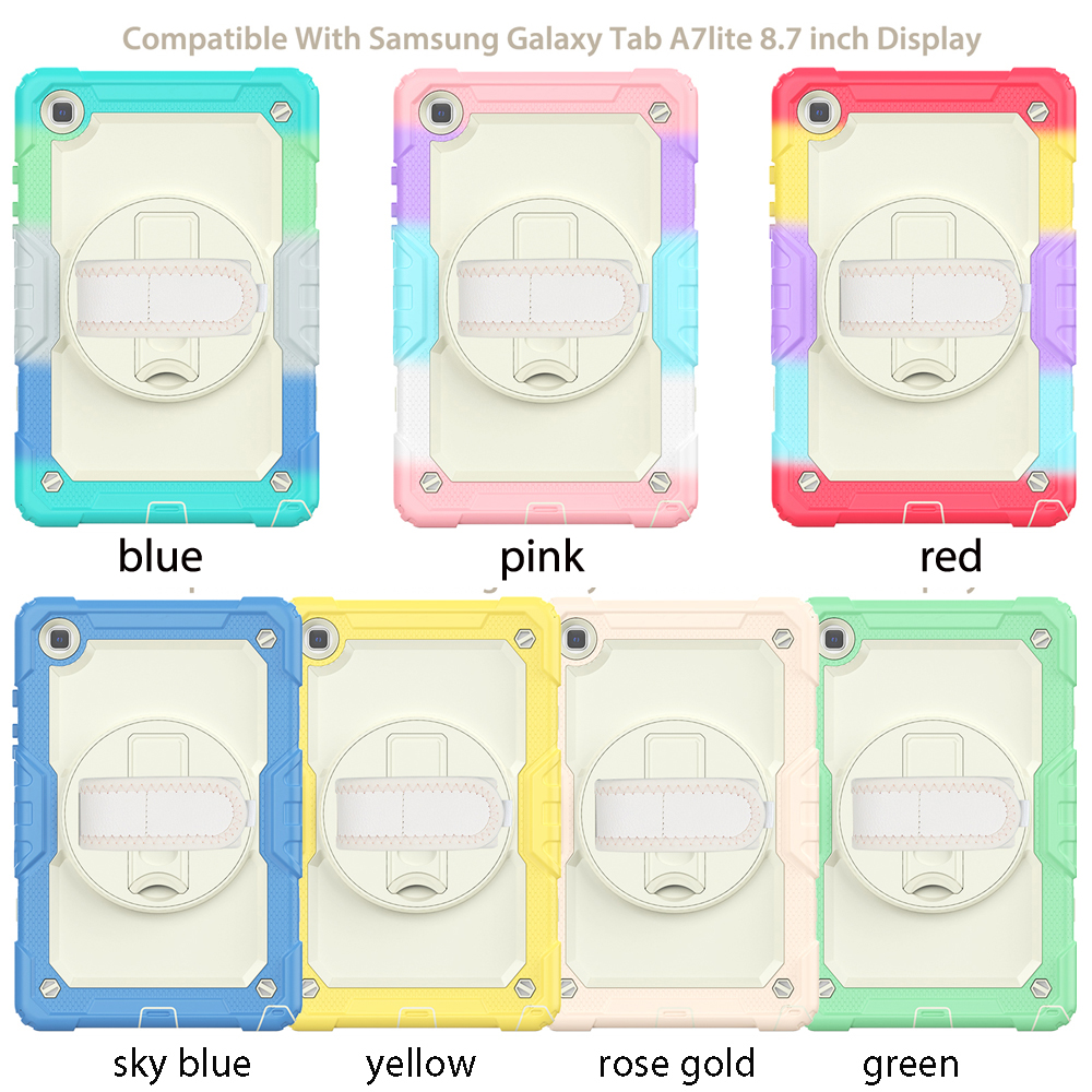 Étui rigide en silicone hybride pour tablette Samsung Galaxy Tab A7 10.4 A7Lite 8,7 pouces, support rotatif à 360 °, housse de protection complète antichoc pour enfants avec porte-stylo S