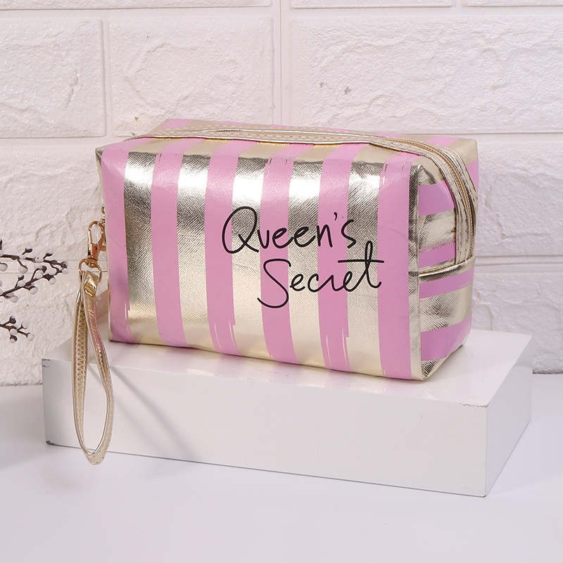 Stripe Pu Leather Waterproof Cosmetic Storage Påsar 18,5*8*11 cm mode Hållbara kvinnor Dragkedja Pouch för resande hudvård makeup läppstift ögonskugga telefon tvättväska fall