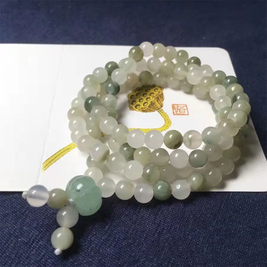 Natural Jade Armband fina smycken Jadeite Floating Green Flower 108 Bead Jades Armband