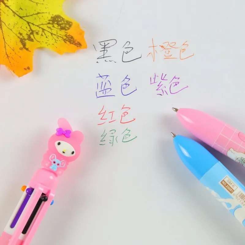 wholesale Cartoon 6-color ballpoint pen cute stationery student multi-color ballpoint pen ins girl's heart account color pen wholesale