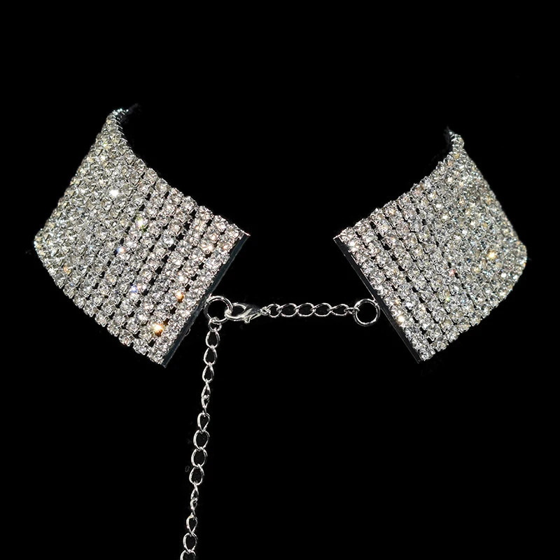 Sautoirs Sparkling Silver Couleur Crystal Collier Chaîne Collier Collier De Mariée Femmes De Mariage Diamante Bijoux Cadeaux 231016