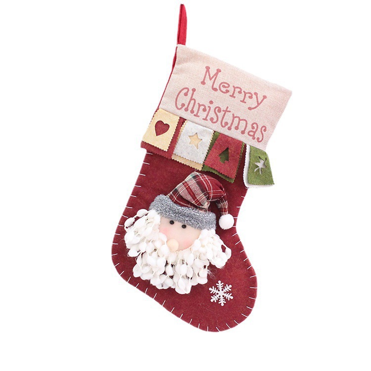 Christmas Decorations Imitation Leather Linen Christmas Socks Gift Bags Three-dimensional Old Man Snowman Elk Pendant
