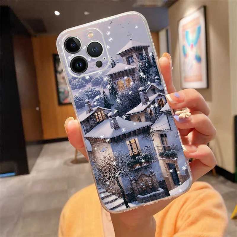 Cell Phone Cases Christmas Winter Snow House Deer Phone Case For iphone 15 14 13 12 11 Pro Max XS Max XR X 12mini 14 Plus Shell Case FundaL2310/16