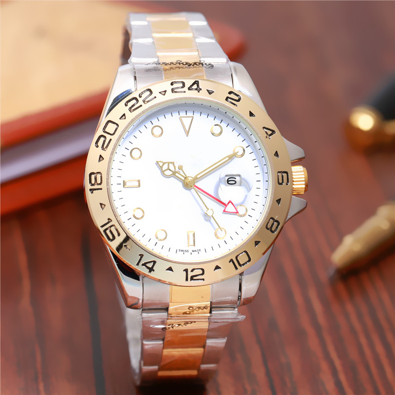 lüks saat moda yeni ünlü erkek paslanmaz çelik saatler moda tasarımcısı kuvars gün kazanan 44mm erkek pim kadran kuvars usta erkek saat gmt relogio