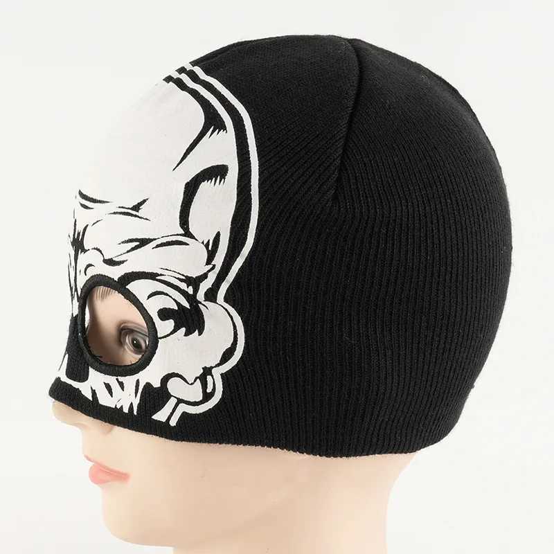 2 trous drôle Halloween Party Hip Hop garder au chaud hommes crâne casquette personnalité automne hiver unisexe femmes tricoté chapeau Beanie 230920