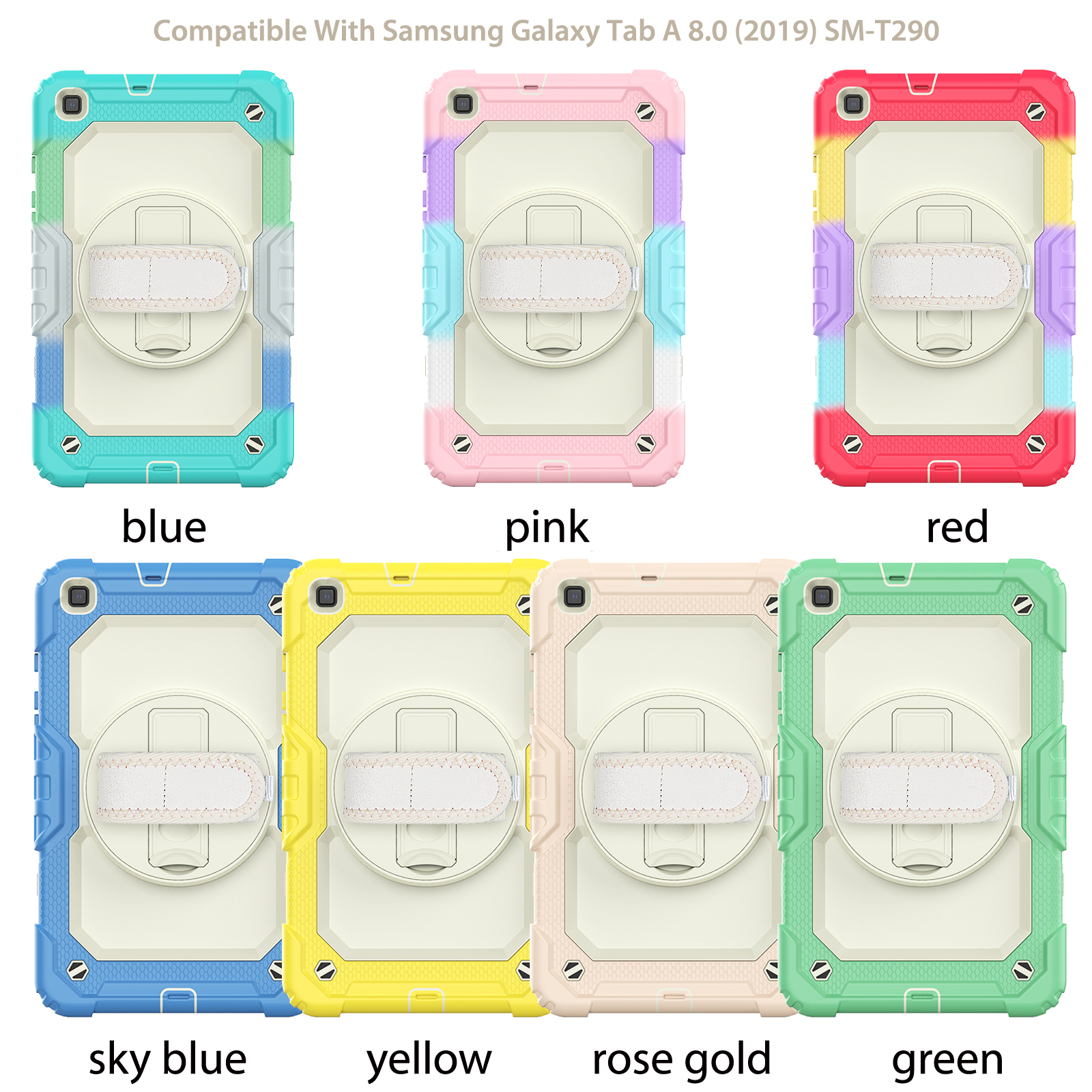 For Samsung Galaxy Tab A 8.0 8.4 inch Kids Shockproof Cases Heavy Duty Rugged Silicone Kickstand Hand Strap Tablet Cover Case with PET Screen Protector Shoulder Straps