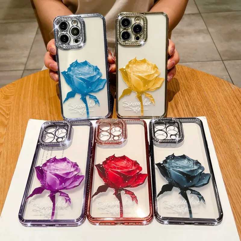 Capas de telefone celular galvanizadas tpu pintura a óleo rosa flor casca macia adequada para apple 15promax14plus13pro12 11 capa de telefone móvel l2310/16