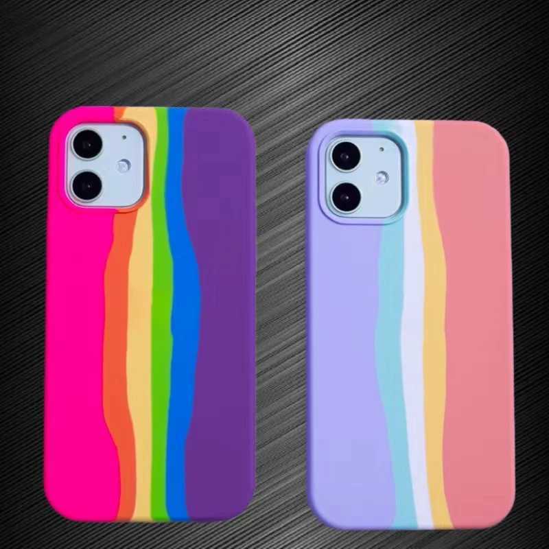 Cas de téléphone portable Cas de téléphone arc-en-ciel pour iPhone 6 7 8 Plus X XR 11 12 Pro Max Silicone Couleur Drew Mignon Couverture Arrière Qualité Coloré Protéger ShellL2310/16