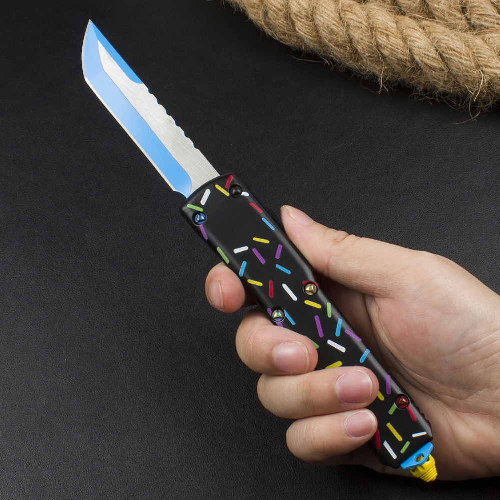 High Quality H1081 Automatic Tactical Knife 440C Blued Blade Zinc-aluminum Alloy Handle Outdoor Camping Hiking Survival Pocket Knives with Retail Box