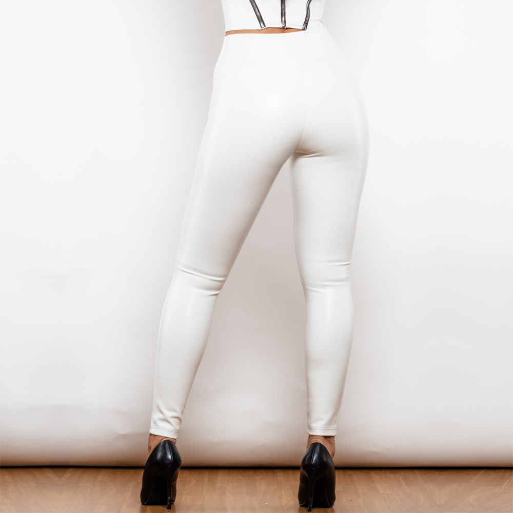 Shascullfites Melody X Cross Solide Blanc Taille Haute En Cuir V Forme Leggings Pantalon En Cuir X Cross Pantalon Leggings En Cuir