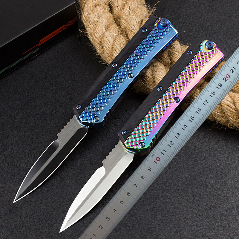 High Quality H1083 Auto Tactical Knife D2 Satin Blade Zinc-aluminum Alloy Handle Outdoor Camping Hiking Survival Tactical Knives with Nylon Bag