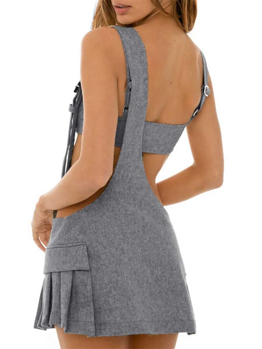 Zweiteiliges Kleid für Damen, Sommer-Outfits, Camisole mit Ringausschnitt und One-Shoulder-Plissee-Hosenträger-Minirock, Streetwear