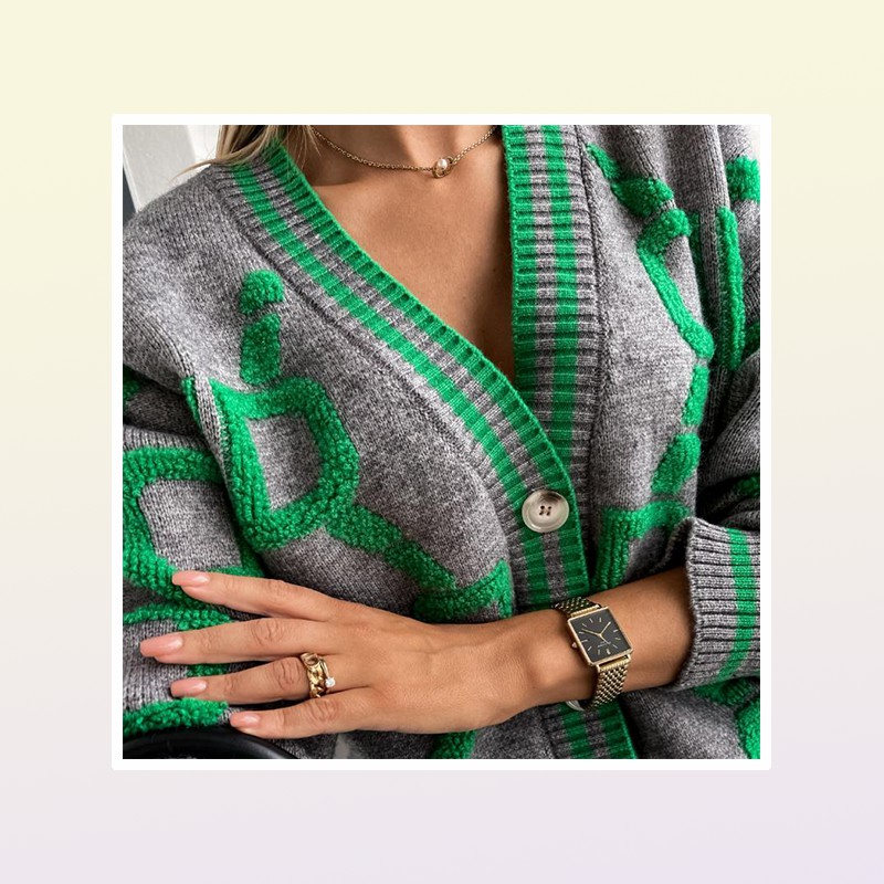 Projektantka Sweter mody dla kobiet Zielone paski różowe dzianiny damskie swetry swetry luźne swobodne wiosenne jesień 2022 K5485660