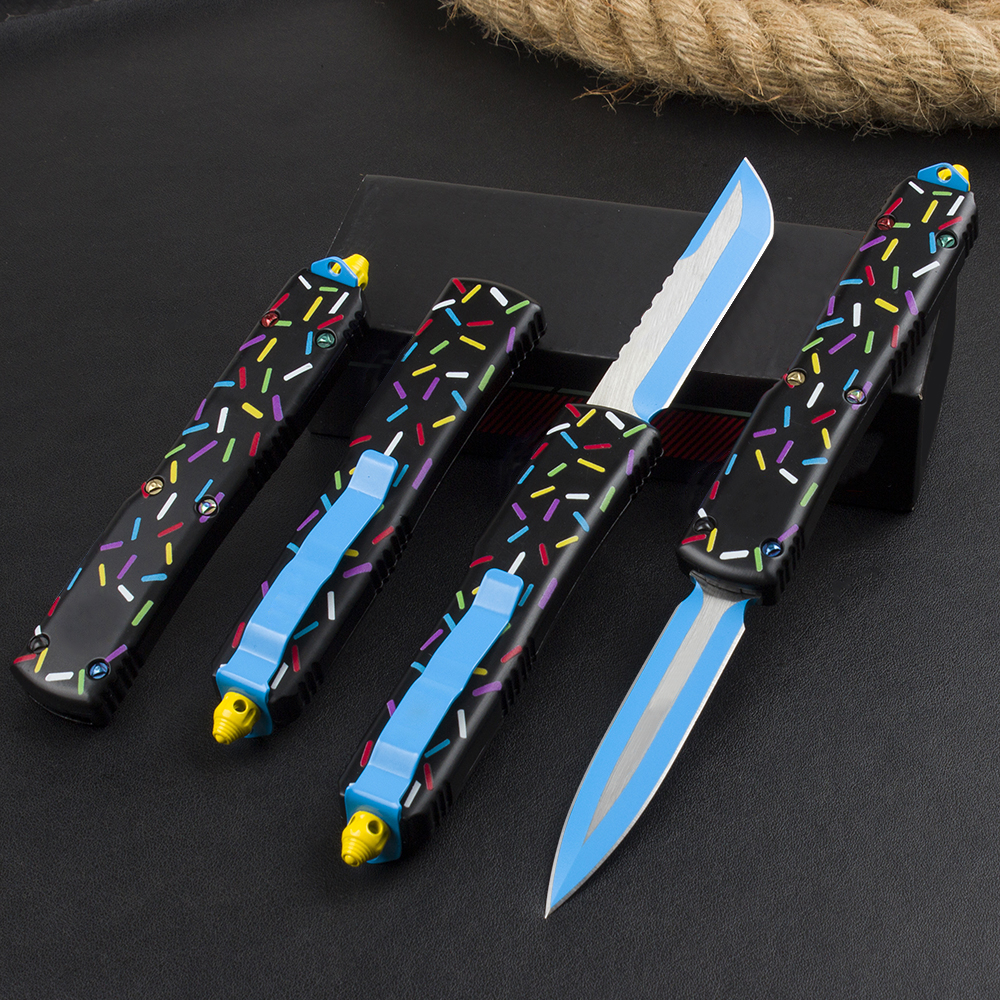 High Quality H1081 Automatic Tactical Knife 440C Blued Blade Zinc-aluminum Alloy Handle Outdoor Camping Hiking Survival Pocket Knives with Retail Box