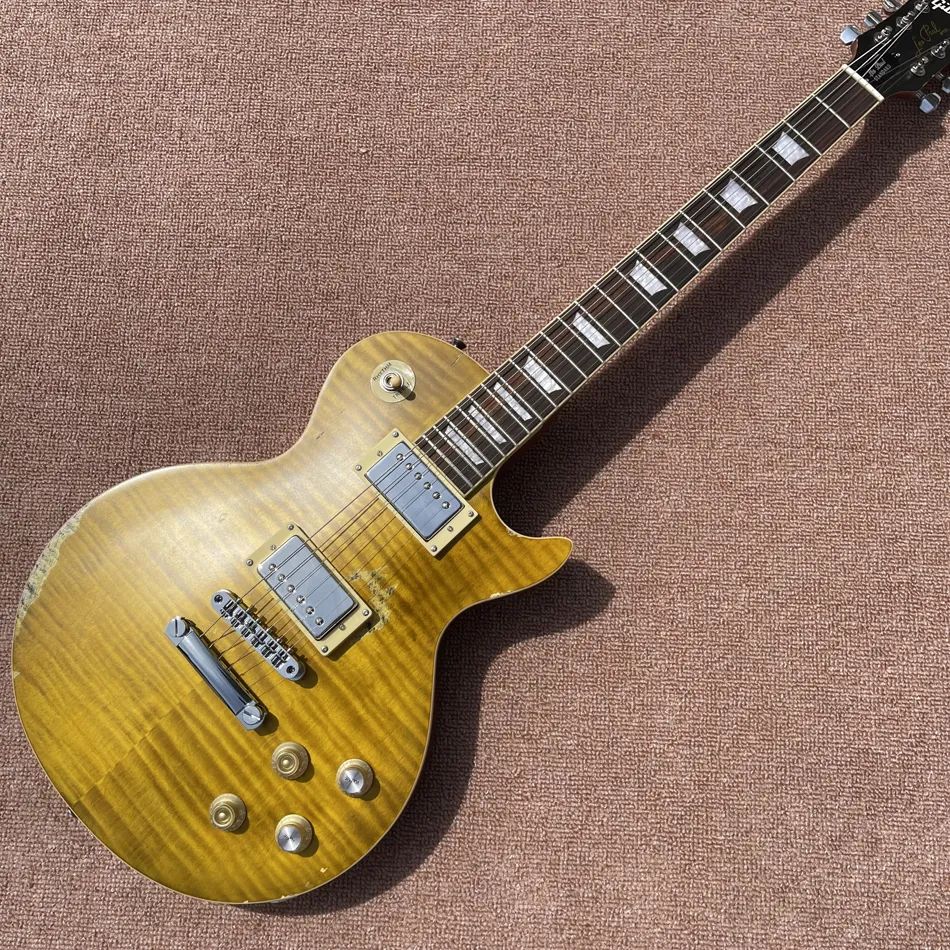 Aged/Relic Electric Guitar, Nitro Finish, Peter Green Garry Moore Lemon Burst Of Body & Neck, Frets Binding