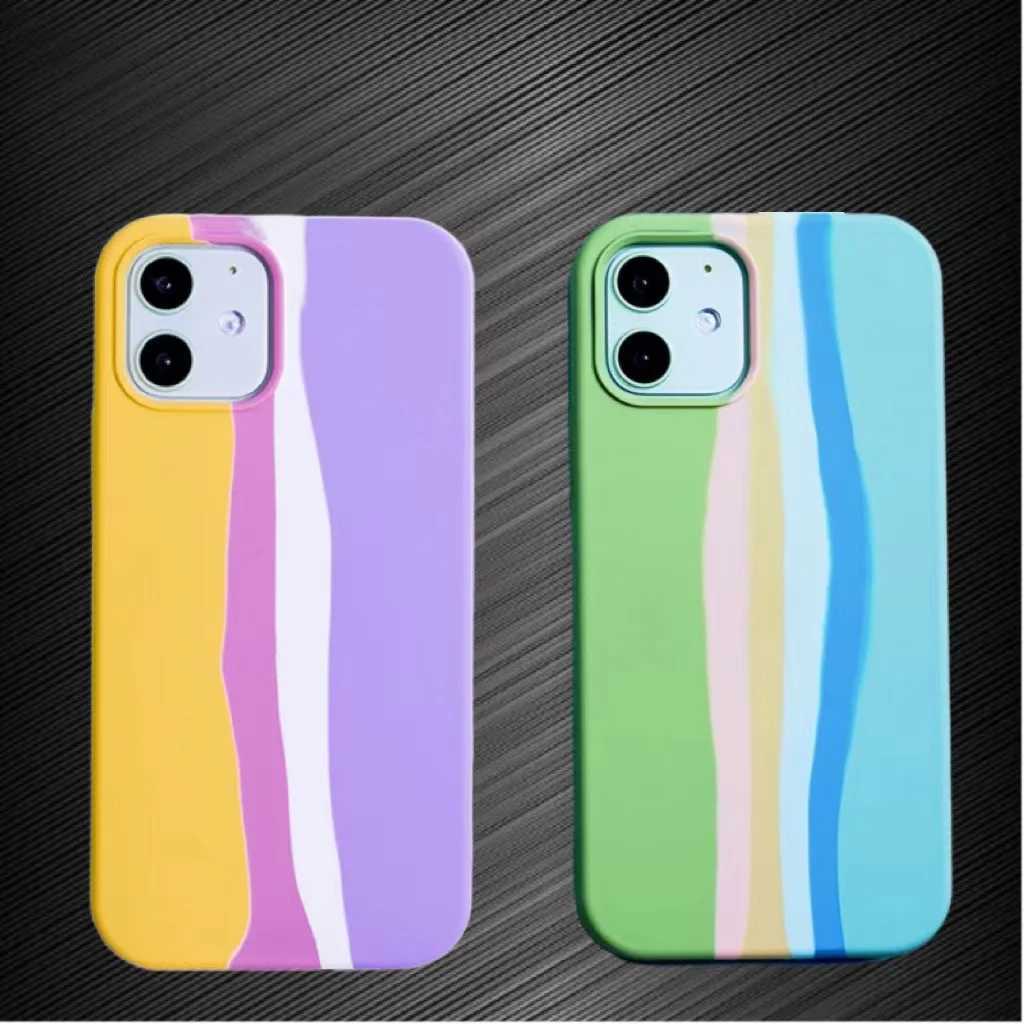 Mobiltelefonfodral Rainbow Phone Case för iPhone 6 7 8 Plus X XR 11 12 Pro Max Silicone Color Drew Söt bakåt täckning Kvalitet Färgglada skydd Shelll2310/16