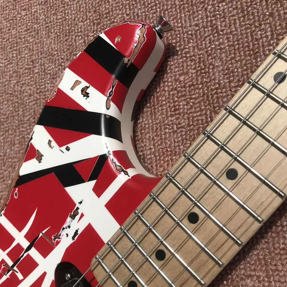 Electric Guitar with Black and White Stripes, Heavy Relic Eddie Edward Van Halen, Red Franken Stein, Floyd Rose, Tremolo Bridge,