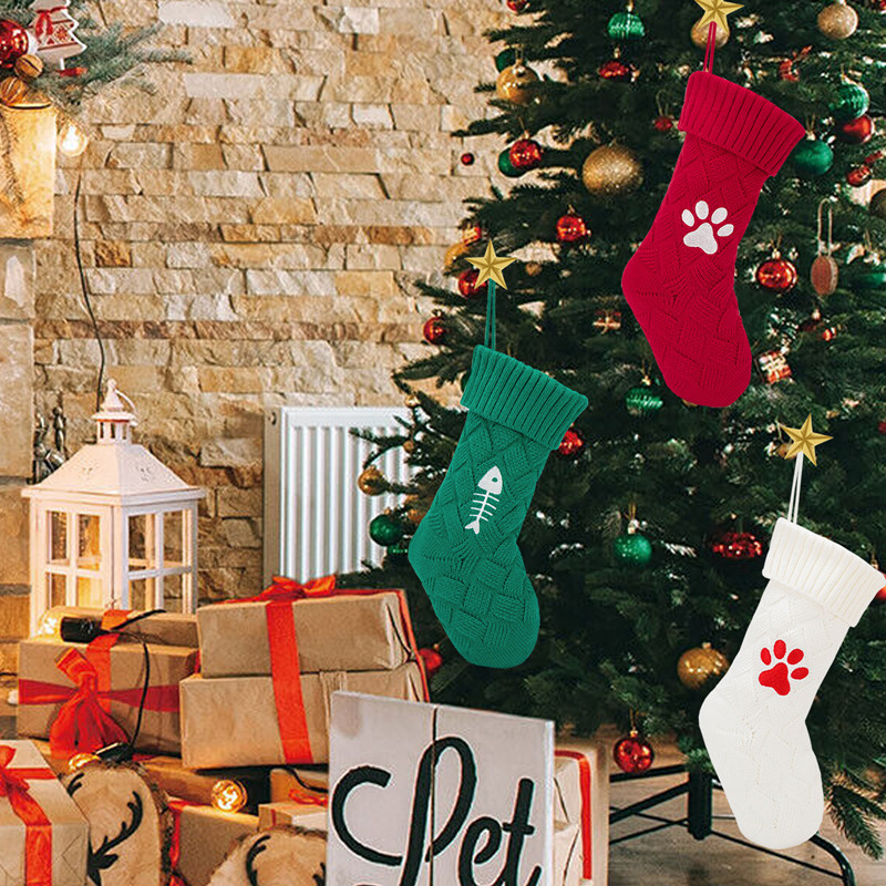 17 inç evcil köpek kedi pençe örme Noel çorap asma Noel çorapları Çiftlik evi dekoru Noel Ağacı Süs Partisi Tatil Dekorasyon