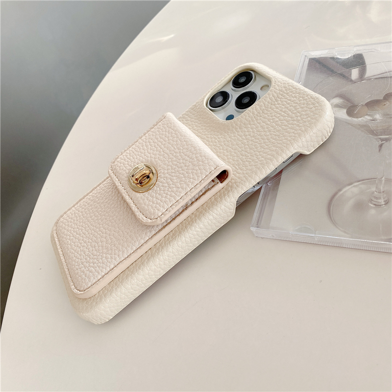 Luxury Litchi Pattern Leather Vogue Phone Case for iPhone 15 Plus 14 13 12 11 Pro Max XR XS Card Slot Lychee Print Wallet Bracket Back Cover with Plating Buckle Lock