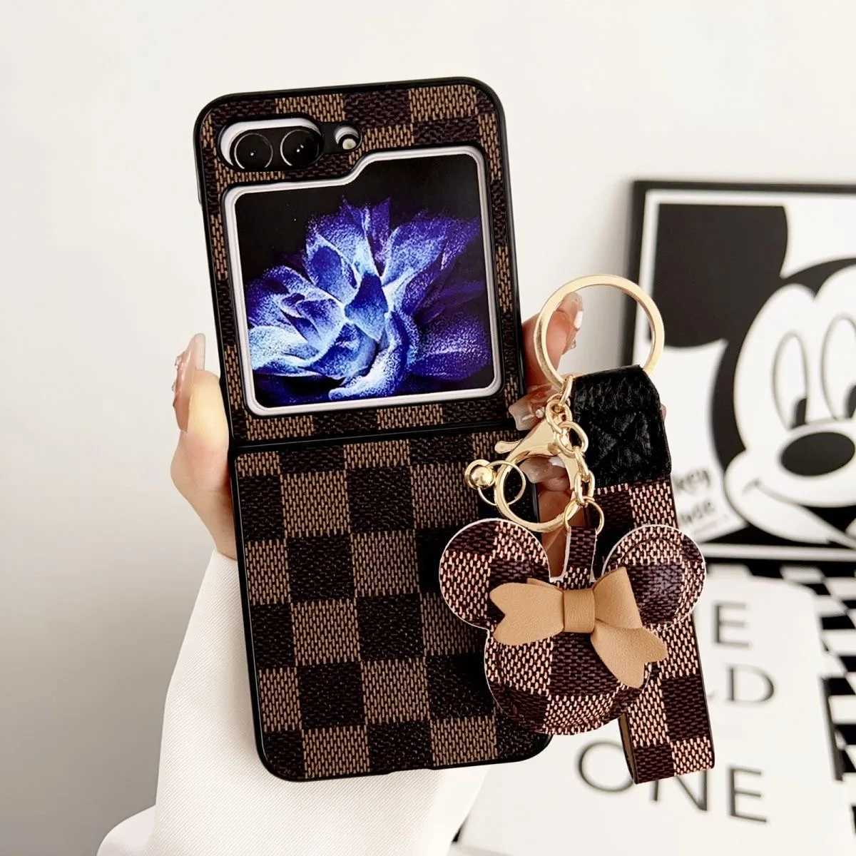 Cell Phone Cases Plaid PU Leather Phone Case for Samsung Galaxy Z Flip 5 4 3 Protective Back Cover for ZFlip3 ZFlip4 ZFlip5 Case ShellL2310/16