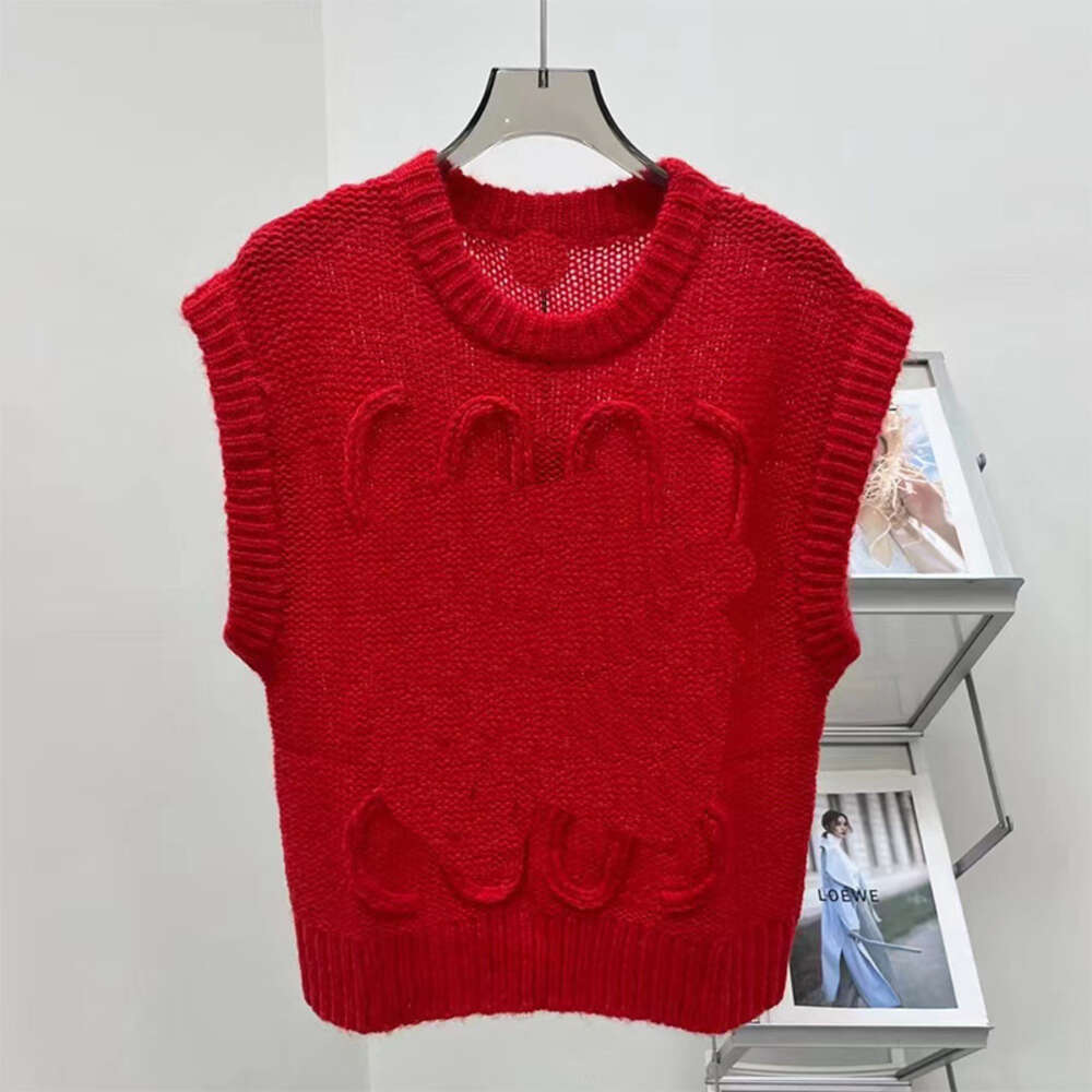 Loewee Designer Sweater Original Quality Knitted Hollow Out Round Neck Sleeveless Vest Letter Solid Color Hook Flower Women