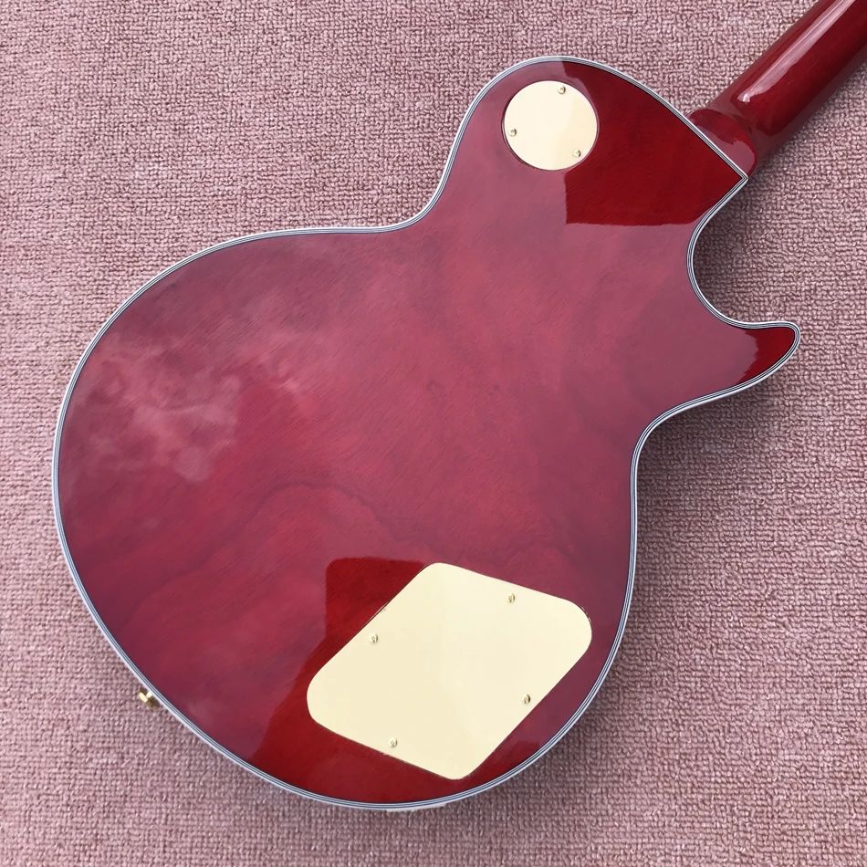 左手カスタムエレキギター、2 P90ピックアップ、炎のメープルトップ、透明な赤い色、ローズウッドフィンガーボード、送料無料