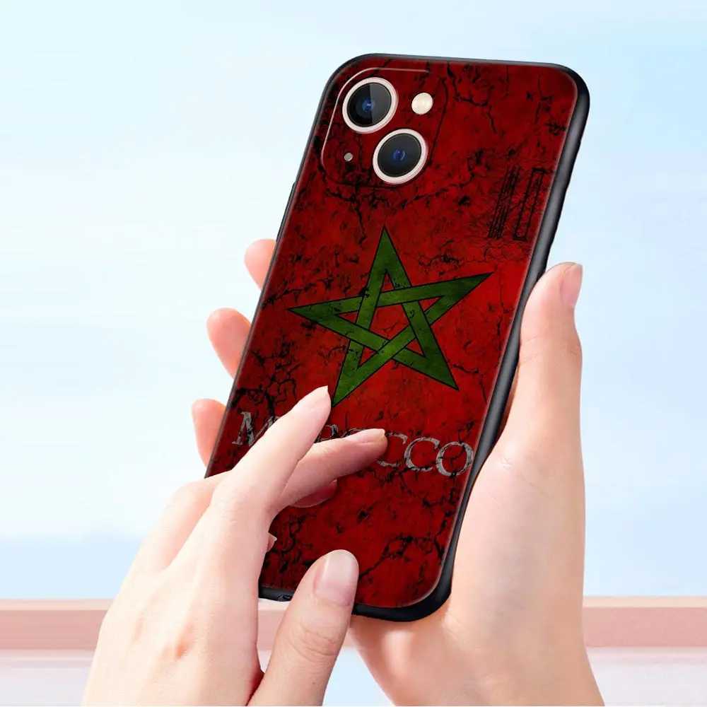 Cell Phone Cases Morocco Flag Passport Luxury Phone Case For iPhone 13 15 14 12 11 Pro MAX XR X SE XS 7 8 Plus Silicone Black Cover ShellL2310/16