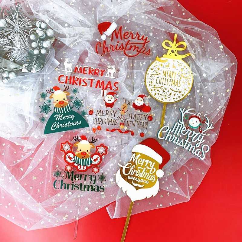 Factory Outlet Colored acrylic card plugin with elk Santa Claus dessert decoration straight Christmas cake decoration CS20