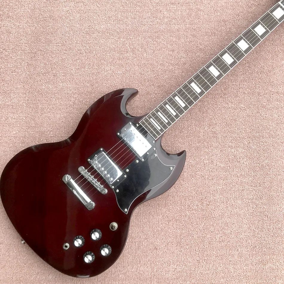 Niestandardowa gitara elektryczna SG, chromowany sprzęt, podstrunnica z drzewa różanego, bezpłatna wysyłka 00