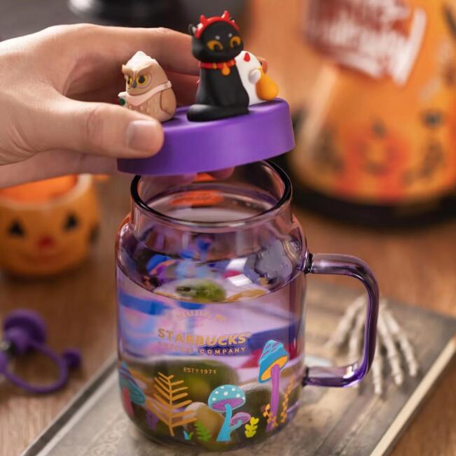 Starbucks Drink Halloween Limited Purple Fairy Little Monster Presente criativo copo com canudinho de vidro 525ml caneca para beber