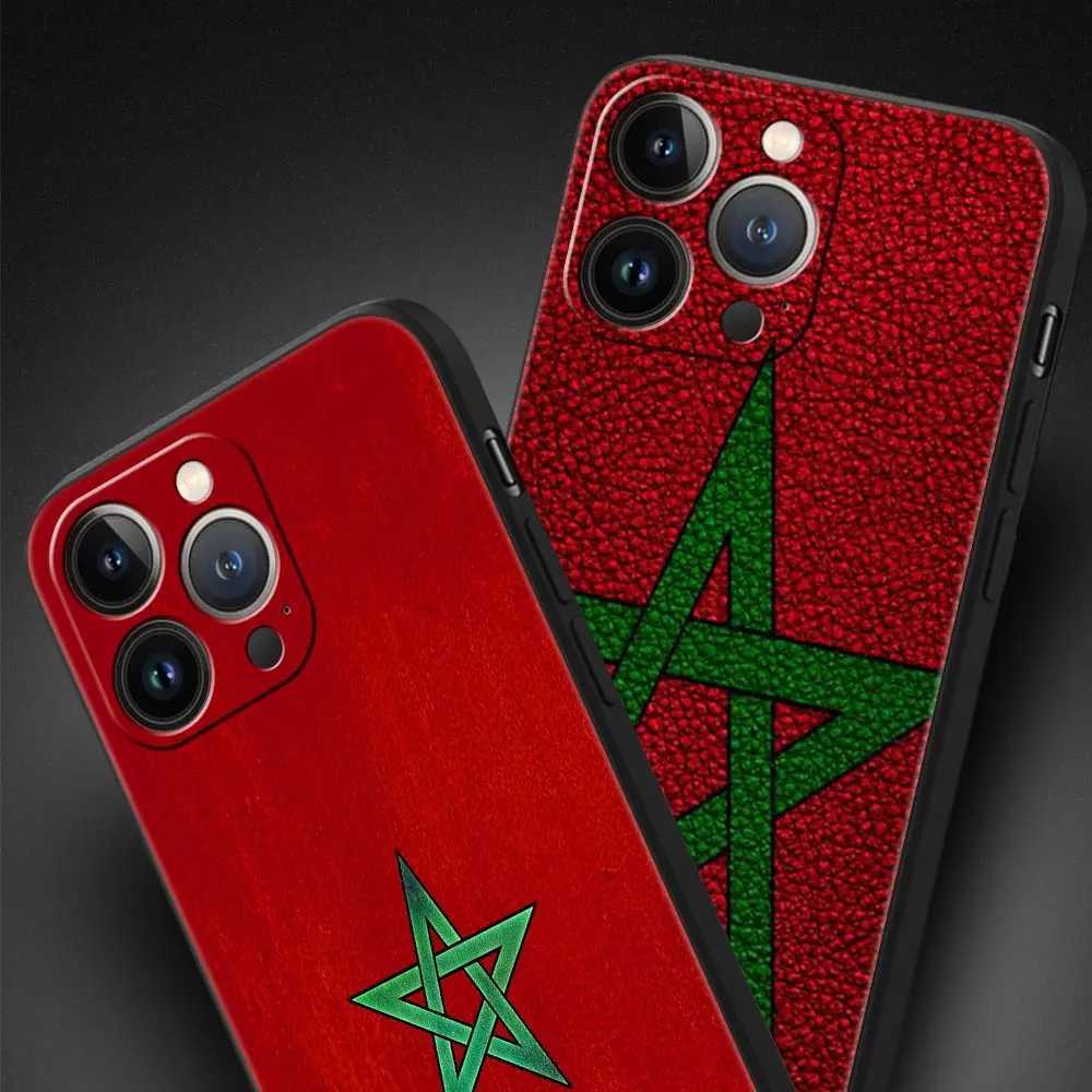 Mobiele Telefoon Gevallen Marokko Vlag Paspoort Luxe Telefoon Case Voor iPhone 13 15 14 12 11 Pro MAX XR X SE XS 7 8 Plus Siliconen Zwarte Cover ShellL2310/16