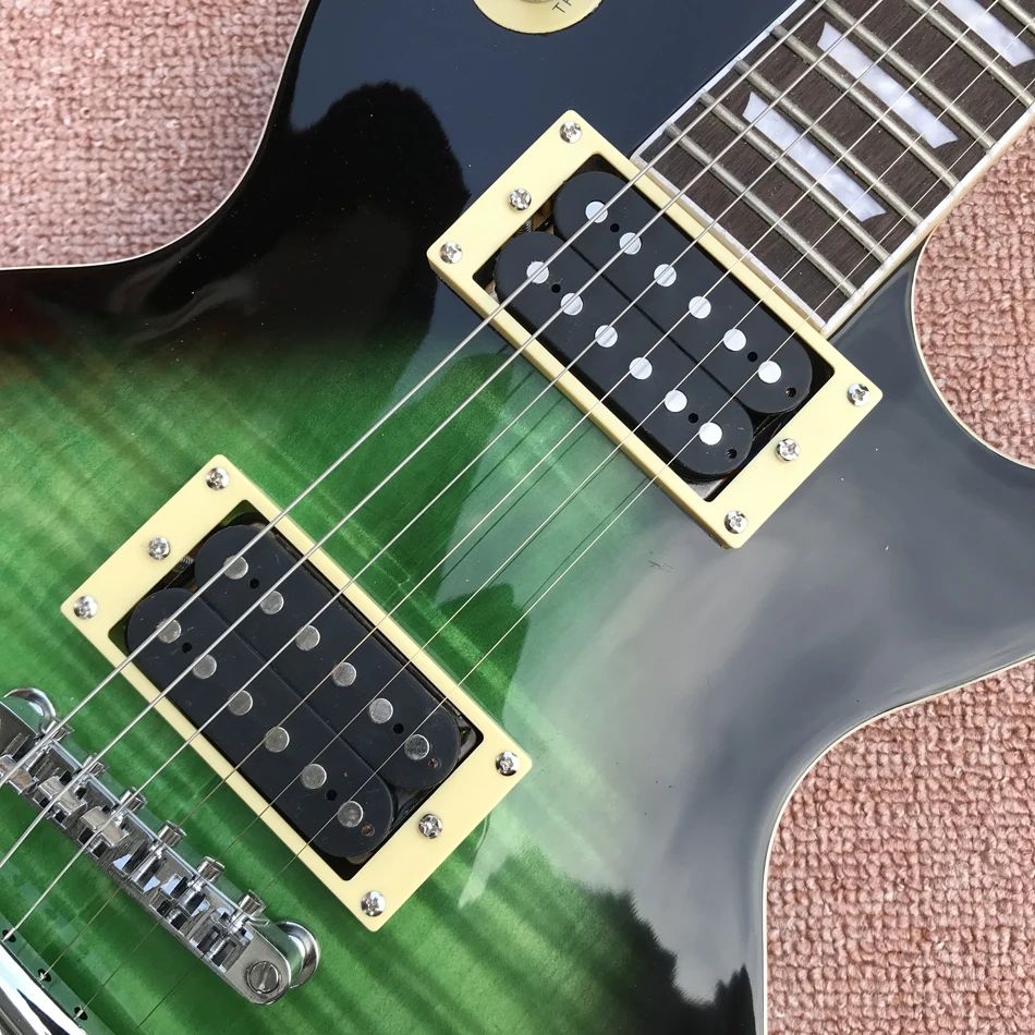 Gitara elektryczna, srebrny sprzęt w kolorze zielonym, podstrunnica róży, wiązanie progów, wysokiej jakości, bezpłatna wysyłka