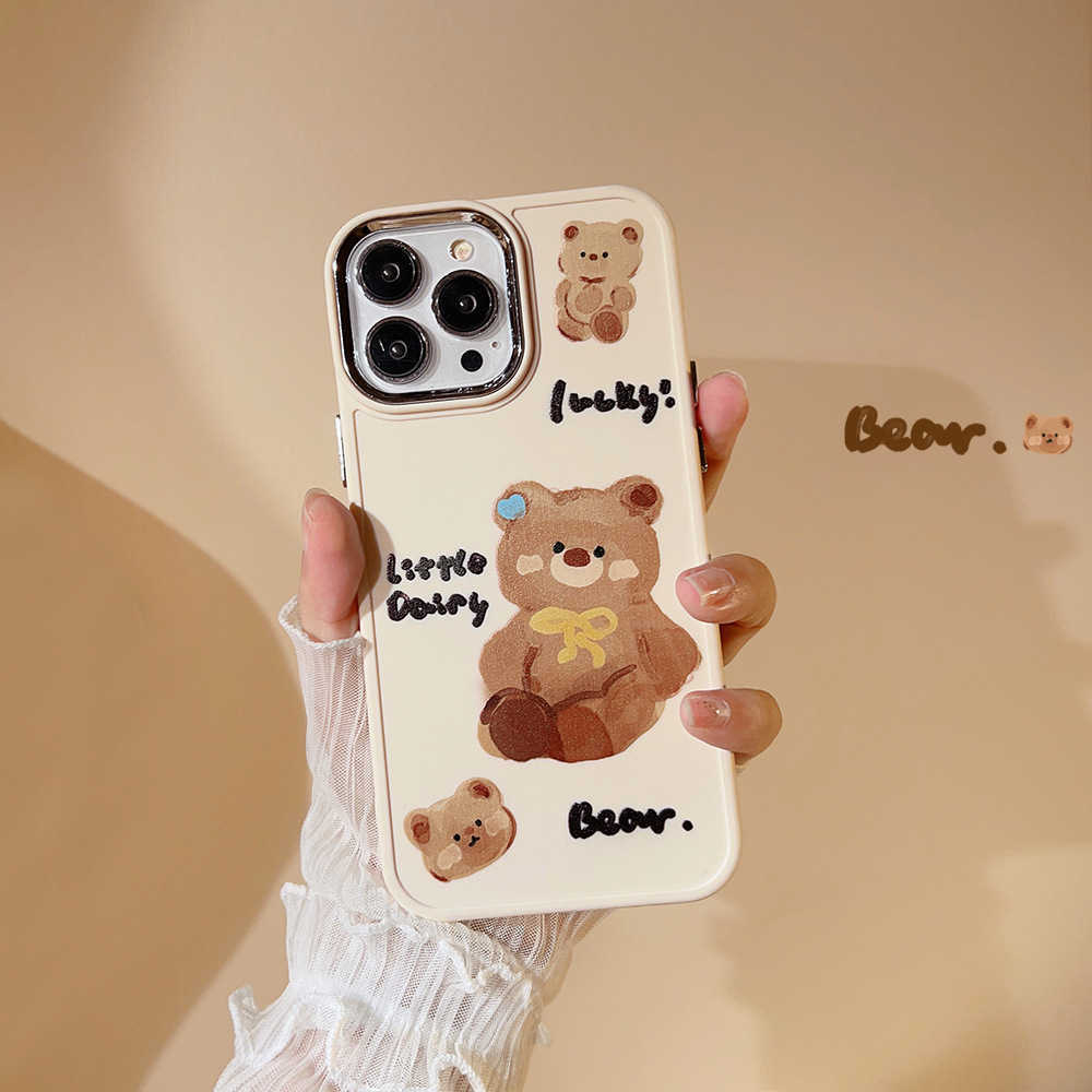 Mobiltelefonfodral Cream Plush Bear Lämplig för iPhone 14 Promax Telefonfodral Apple 13 Oljemålning 12 Söt 11 Silikon 14L2310/16