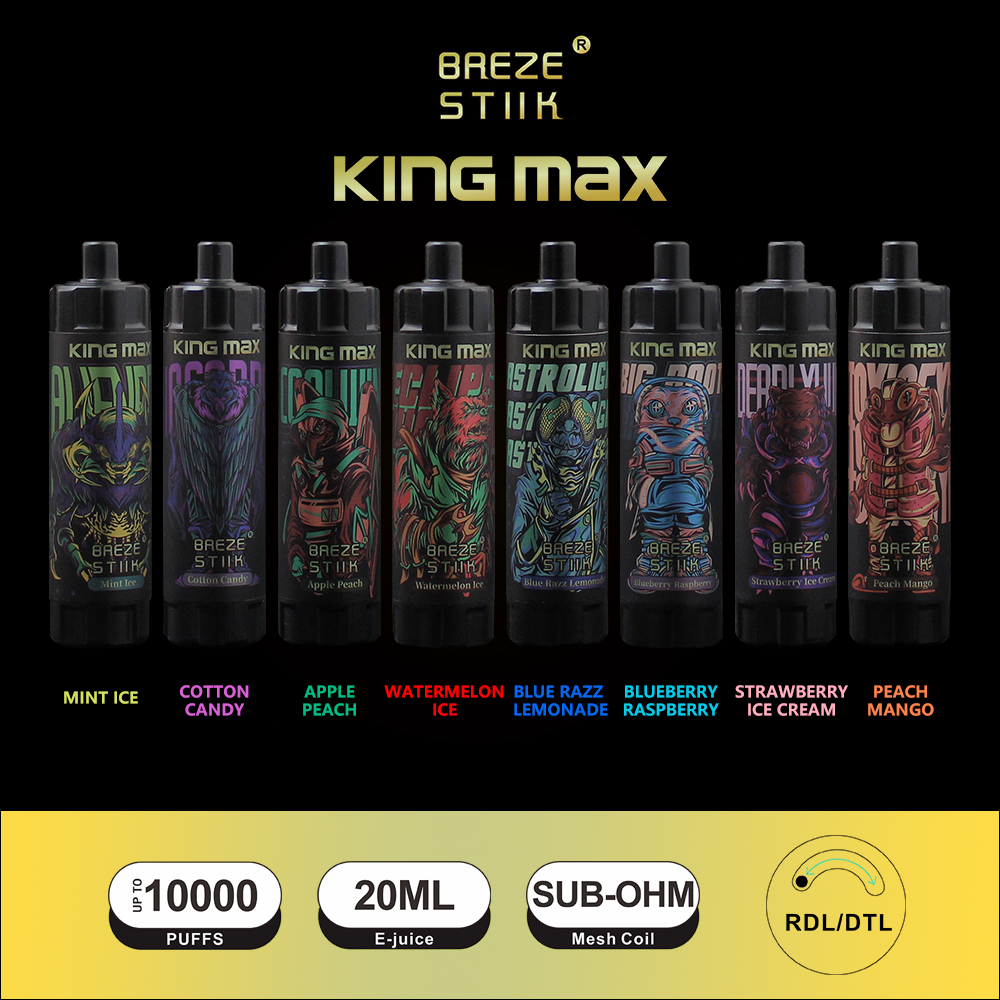 Original Breze Stiik King Max 10000 Puffs Electric Cigarette Disponertable Vape Disponibla Pods 10000 Puffs Vapes