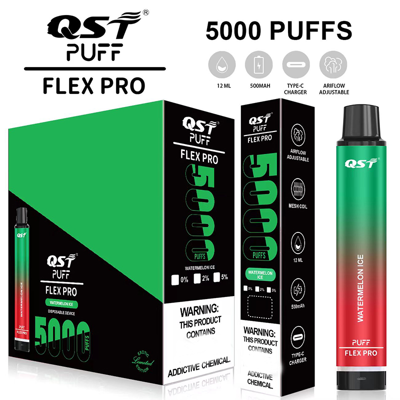 100% autentiska QST -cigaretter Uppladdningsbar engångsvapen Vape Device Puff Flex Pro 15 Färger 500mAh Batteri 12 ml med säkerhetskod Vapes Pen 5000 Puffs Hög kapacitet