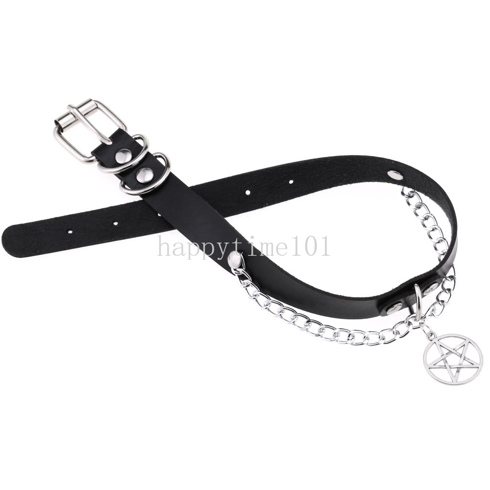 Black Pentagram Choker Necklace Harajuku Goth Punk Leather Chocker Aesthetic Girl Collar Fashion Neck Jewelry