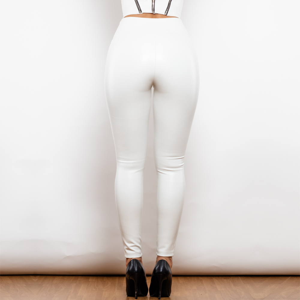 Shascullfites Melody X Cross Solide Blanc Taille Haute En Cuir V Forme Leggings Pantalon En Cuir X Cross Pantalon Leggings En Cuir